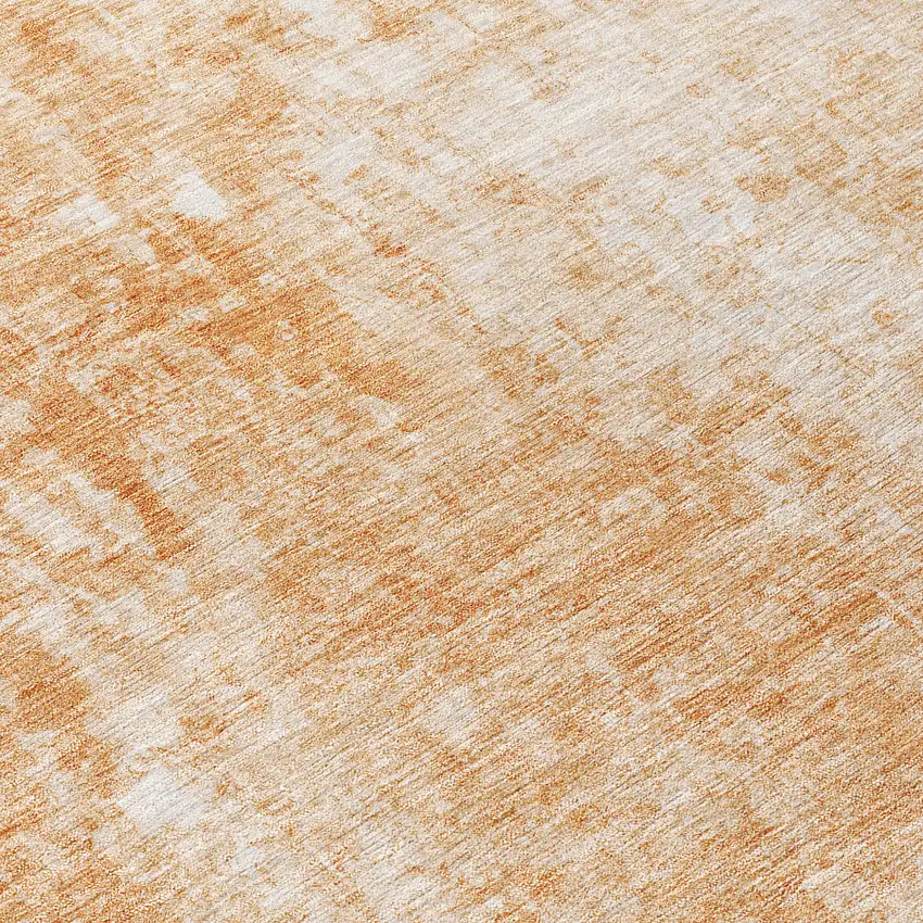 8' Terra Cotta Copper And Ivory Round Abstract Washable Indoor Outdoor Area Rug Photo 9