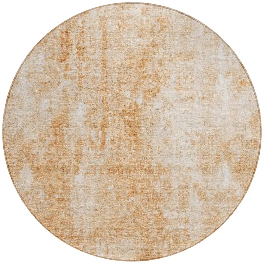 8' Terra Cotta Copper And Ivory Round Abstract Washable Indoor Outdoor Area Rug Photo 6