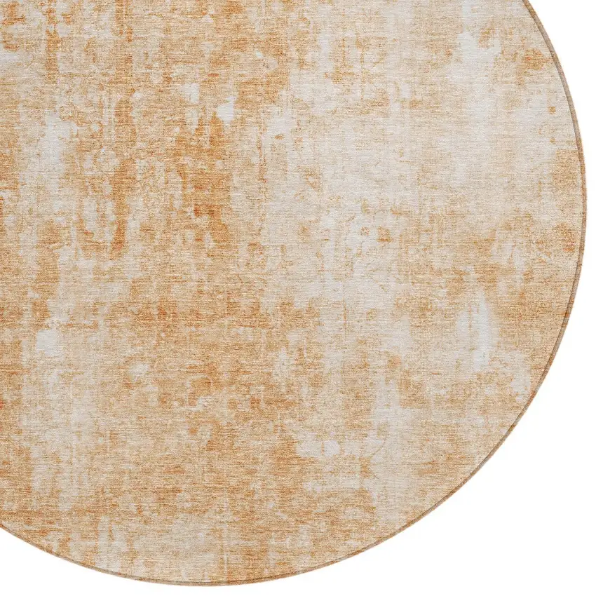 8' Terra Cotta Copper And Ivory Round Abstract Washable Indoor Outdoor Area Rug Photo 5