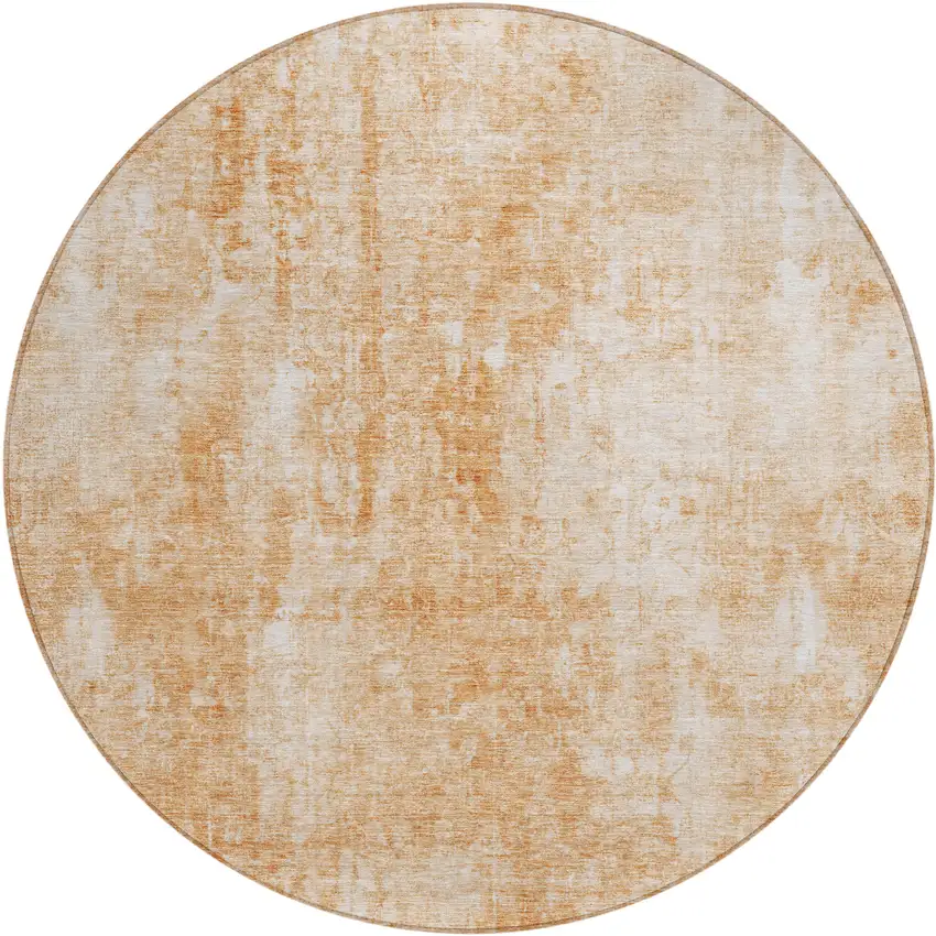 8' Terra Cotta Copper And Ivory Round Abstract Washable Indoor Outdoor Area Rug Photo 2