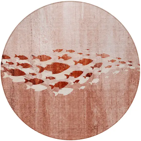 8' Terra Cotta Copper And Ivory Round Nautical Washable Indoor Outdoor Area Rug Photo 4