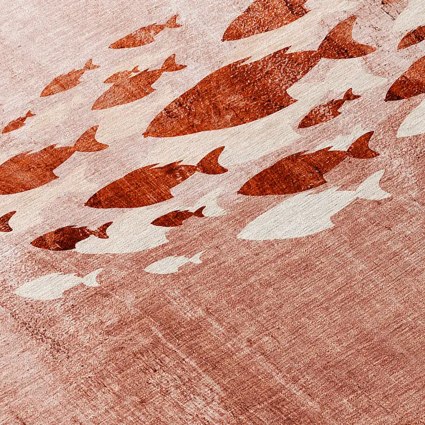 8' Terra Cotta Copper And Ivory Round Nautical Washable Indoor Outdoor Area Rug Photo 8