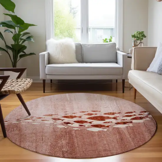 8' Terra Cotta Copper And Ivory Round Nautical Washable Indoor Outdoor Area Rug Photo 6