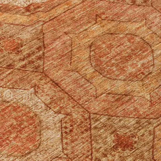 8' Terra Cotta Copper And Peach Round Geometric Washable Indoor Outdoor Area Rug Photo 9