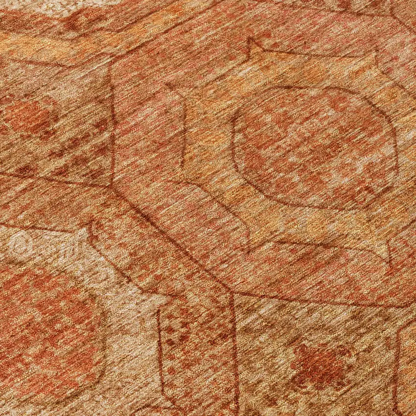 8' Terra Cotta Copper And Peach Round Geometric Washable Indoor Outdoor Area Rug Photo 9