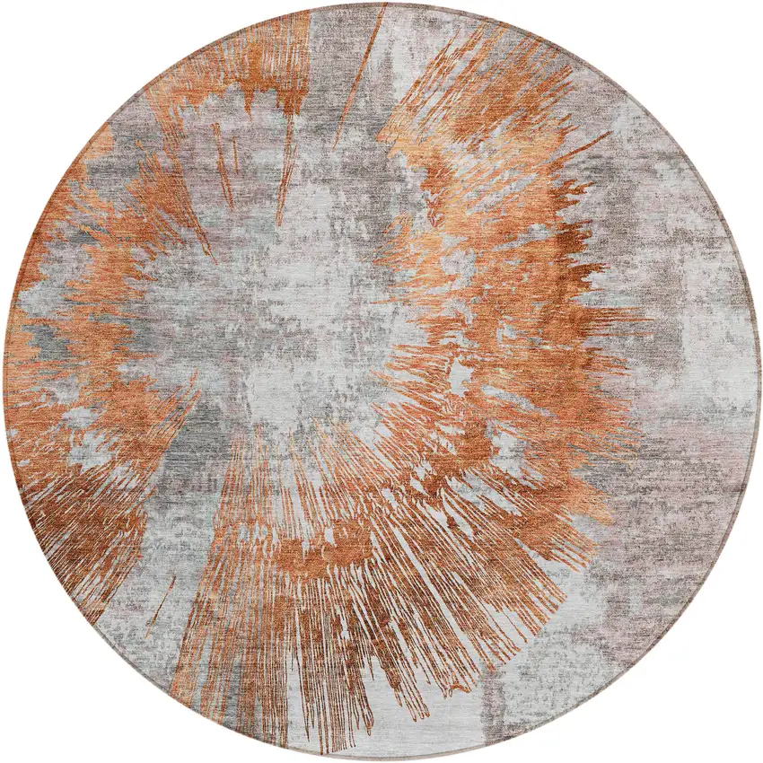 8' Terra Cotta Copper And Taupe Round Abstract Washable Indoor Outdoor Area Rug Photo 2