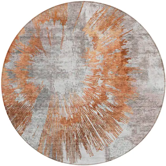 8' Terra Cotta Copper And Taupe Round Abstract Washable Indoor Outdoor Area Rug Photo 2