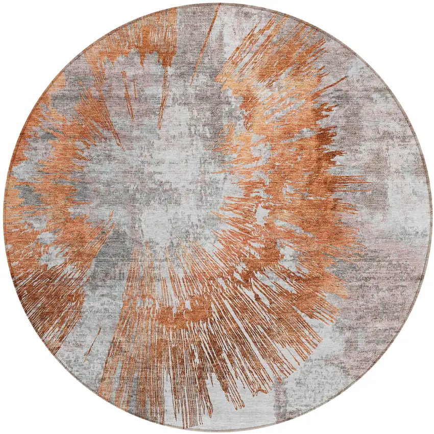 8' Terra Cotta Copper And Taupe Round Abstract Washable Indoor Outdoor Area Rug Photo 2
