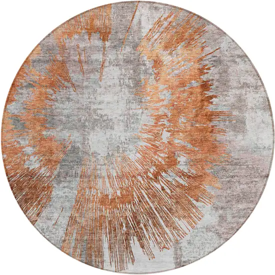8' Terra Cotta Copper And Taupe Round Abstract Washable Indoor Outdoor Area Rug Photo 2