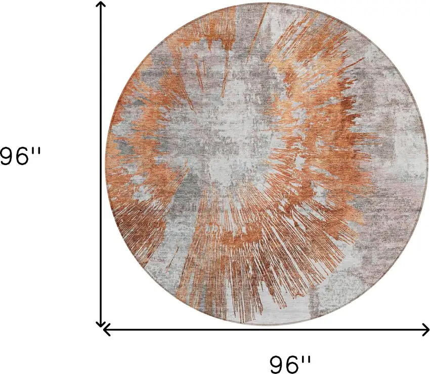 8' Terra Cotta Copper And Taupe Round Abstract Washable Indoor Outdoor Area Rug Photo 3