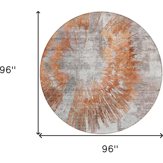 8' Terra Cotta Copper And Taupe Round Abstract Washable Indoor Outdoor Area Rug Photo 3