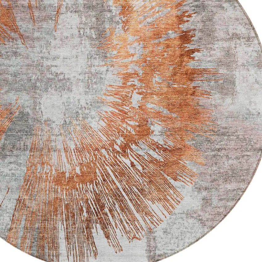 8' Terra Cotta Copper And Taupe Round Abstract Washable Indoor Outdoor Area Rug Photo 5