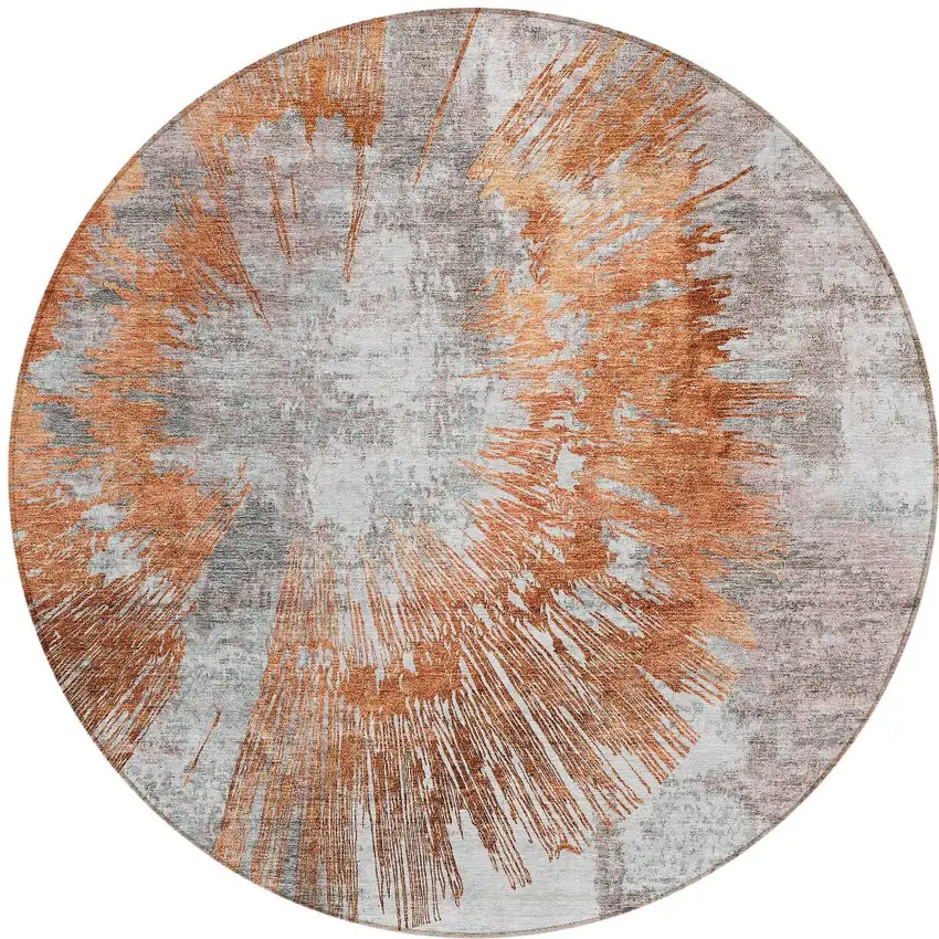 8' Terra Cotta Copper And Taupe Round Abstract Washable Indoor Outdoor Area Rug Photo 6