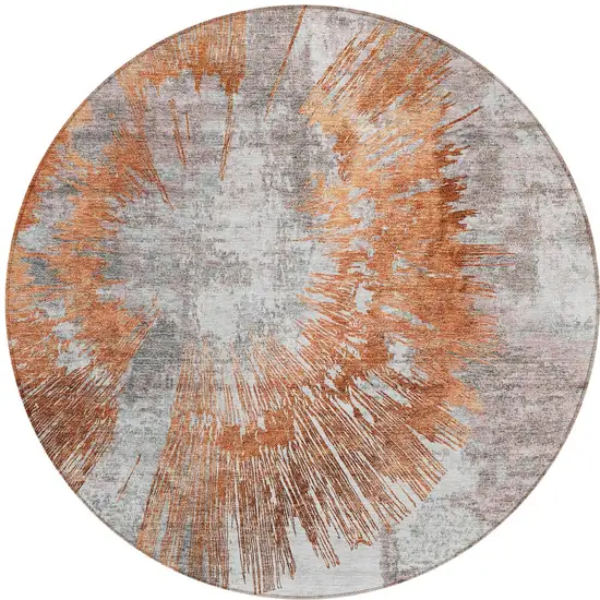 8' Terra Cotta Copper And Taupe Round Abstract Washable Indoor Outdoor Area Rug Photo 6