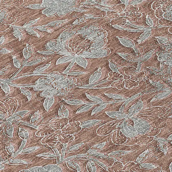 8' Terra Cotta Copper And Taupe Round Floral Washable Indoor Outdoor Area Rug Photo 4