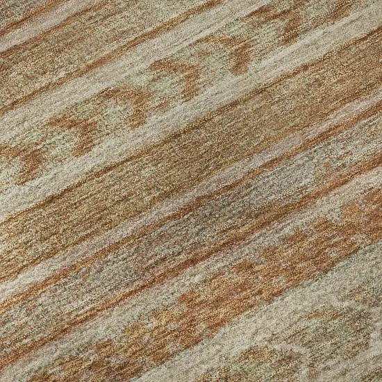 8' Terra Cotta Gold And Beige Striped Washable Round Rug With UV Protection Photo 8