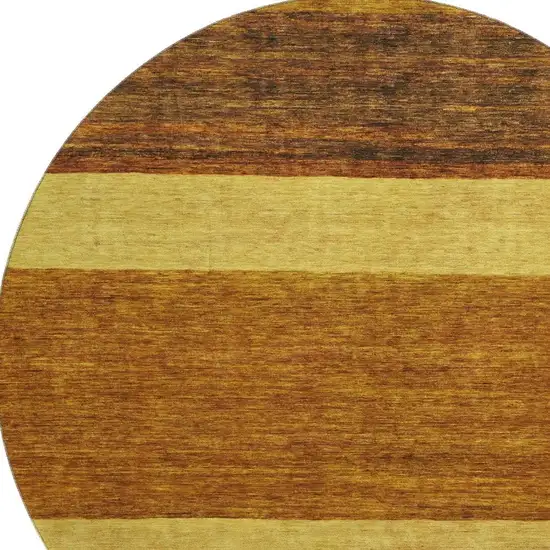 8' Terra Cotta Gold And Brown Striped Washable Round Rug With UV Protection Photo 2
