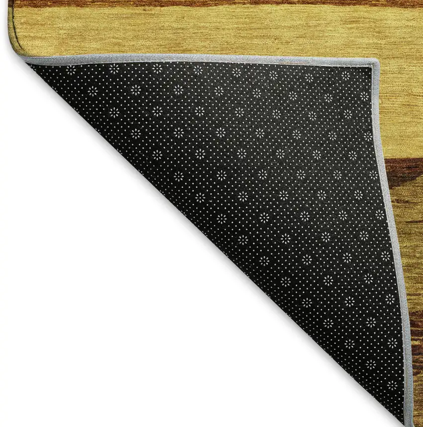 8' Terra Cotta Gold And Brown Striped Washable Round Rug With UV Protection Photo 5