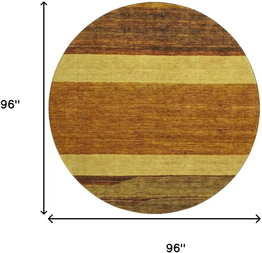 8' Terra Cotta Gold And Brown Striped Washable Round Rug With UV Protection Photo 9