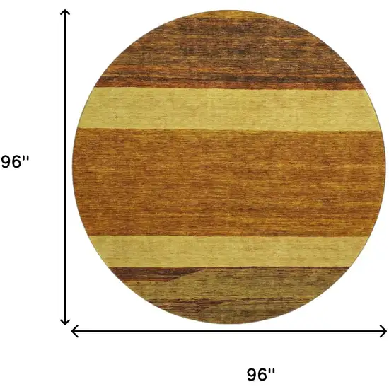 8' Terra Cotta Gold And Brown Striped Washable Round Rug With UV Protection Photo 9