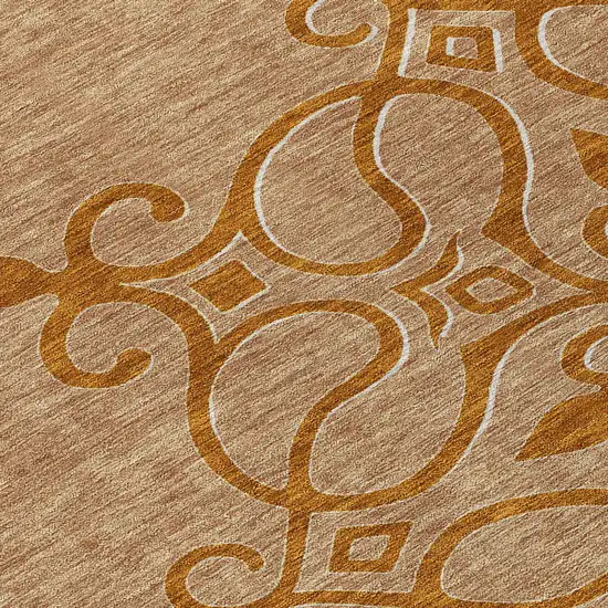 8' Terra Cotta Gold And Gray Round Floral Medallion Washable Indoor Outdoor Area Rug Photo 8