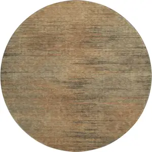 Photo of 8' Terra Cotta Gray And Beige Abstract Washable Round Rug With UV Protection