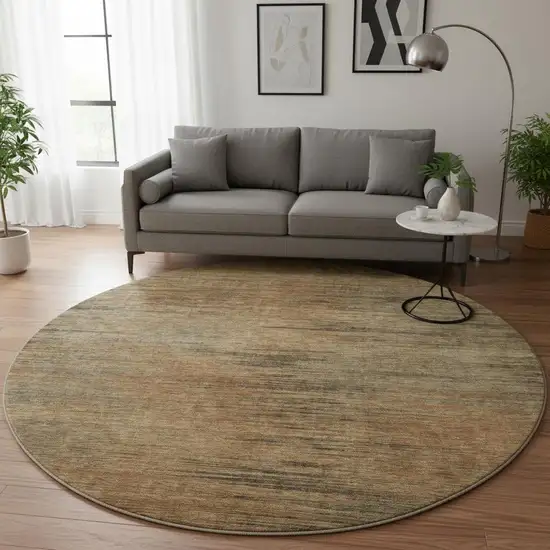 8' Terra Cotta Gray And Beige Abstract Washable Round Rug With UV Protection Photo 2