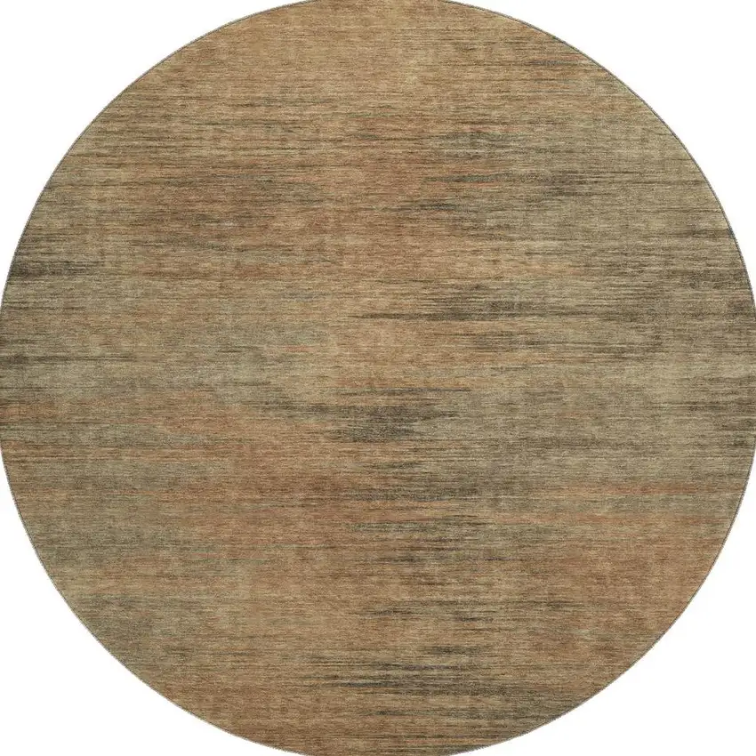 8' Terra Cotta Gray And Beige Abstract Washable Round Rug With UV Protection Photo 3