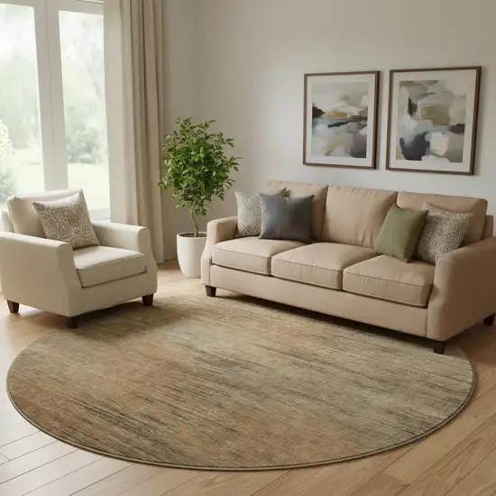 8' Terra Cotta Gray And Beige Abstract Washable Round Rug With UV Protection Photo 1