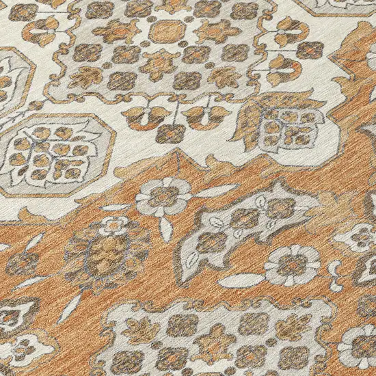 8' Terra Cotta Gray And Beige Round Medallion Washable Indoor Outdoor Area Rug Photo 9