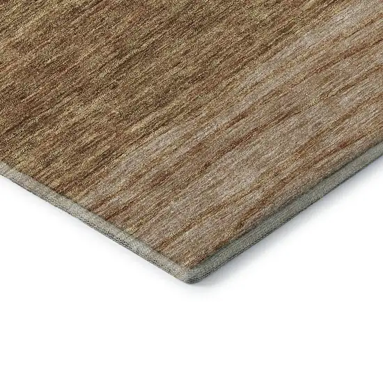 8' Terra Cotta Gray And Beige Striped Washable Round Rug With UV Protection Photo 7