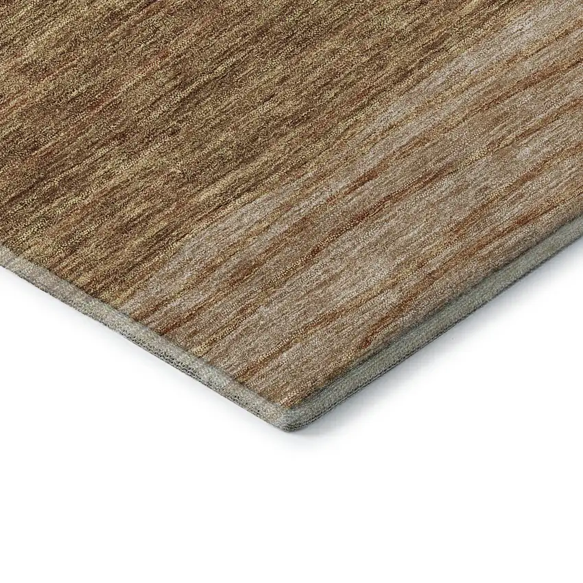 8' Terra Cotta Gray And Beige Striped Washable Round Rug With UV Protection Photo 7