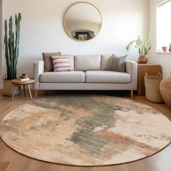 8' Terra Cotta Gray And Brown Round Abstract Washable Indoor Outdoor Area Rug Photo 8