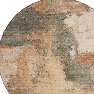 Photo of 8' Terra Cotta Gray And Brown Round Abstract Washable Indoor Outdoor Area Rug