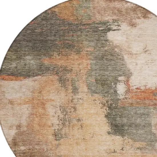 8' Terra Cotta Gray And Brown Round Abstract Washable Indoor Outdoor Area Rug Photo 5