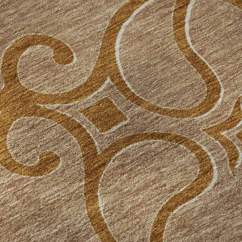 8' Terra Cotta Gray And Gold Floral Medallion Washable Round Rug With UV Protection Photo 9