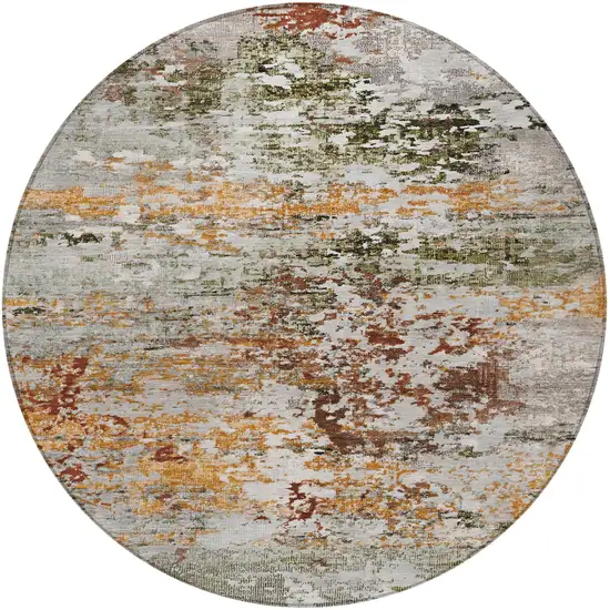 8' Terra Cotta Gray And Ivory Round Abstract Washable Indoor Outdoor Area Rug Photo 3