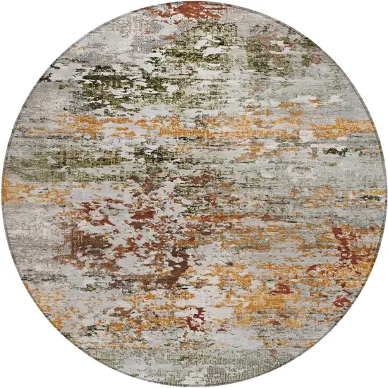 8' Terra Cotta Gray And Ivory Round Abstract Washable Indoor Outdoor Area Rug Photo 1
