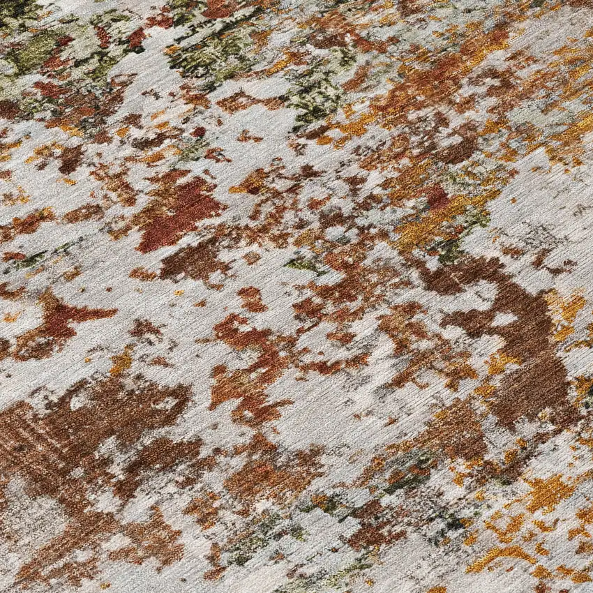 8' Terra Cotta Gray And Ivory Round Abstract Washable Indoor Outdoor Area Rug Photo 9