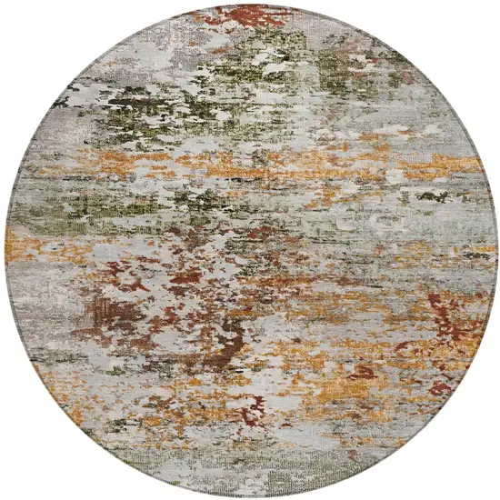 8' Terra Cotta Gray And Ivory Round Abstract Washable Indoor Outdoor Area Rug Photo 4