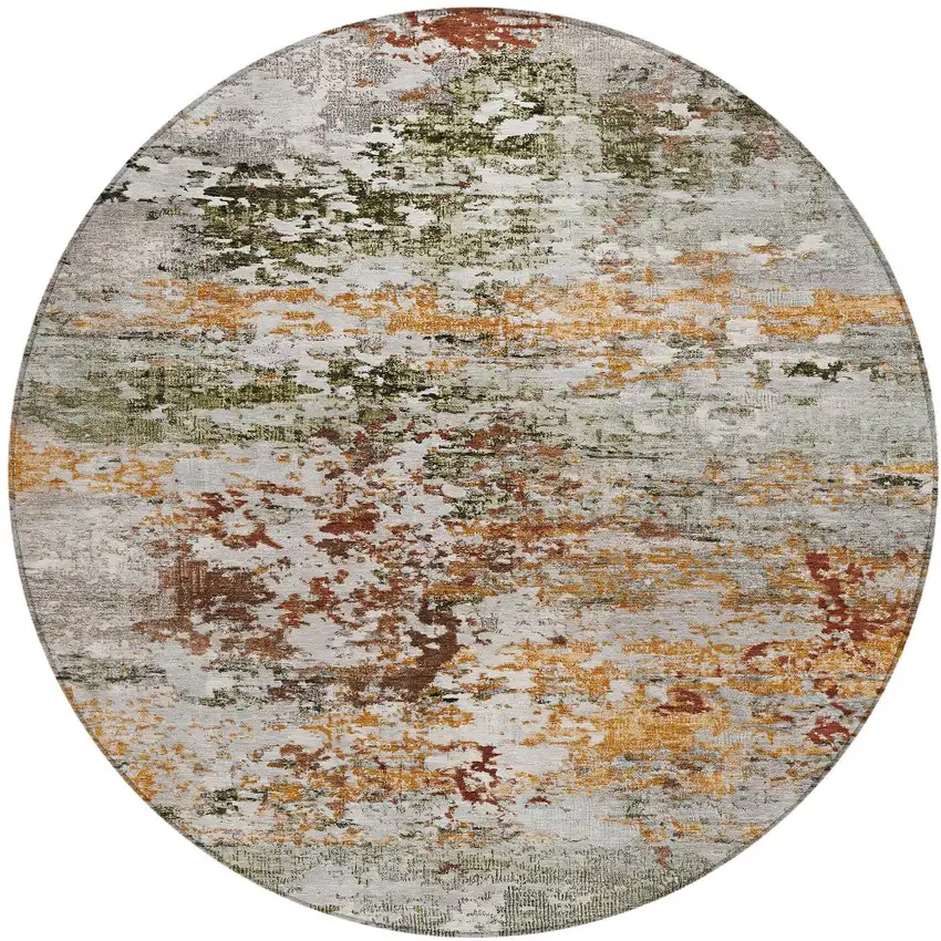 8' Terra Cotta Gray And Ivory Round Abstract Washable Indoor Outdoor Area Rug Photo 4