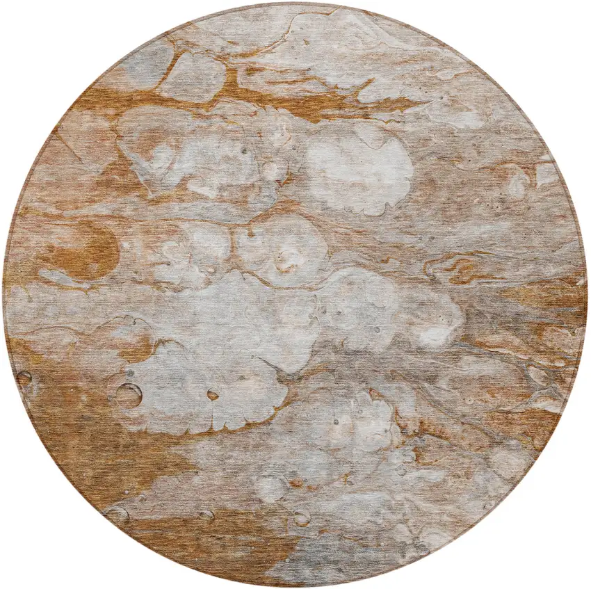 8' Terra Cotta Gray And Silver Round Abstract Washable Indoor Outdoor Area Rug Photo 6