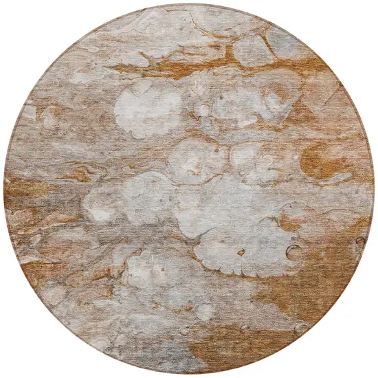 8' Terra Cotta Gray And Silver Round Abstract Washable Indoor Outdoor Area Rug Photo 5