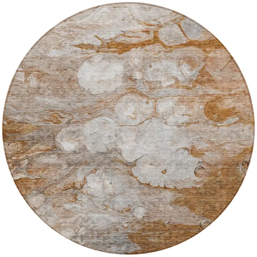8' Terra Cotta Gray And Silver Round Abstract Washable Indoor Outdoor Area Rug Photo 5