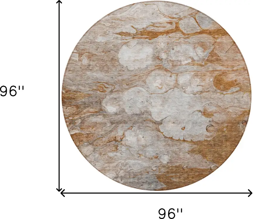 8' Terra Cotta Gray And Silver Round Abstract Washable Indoor Outdoor Area Rug Photo 9