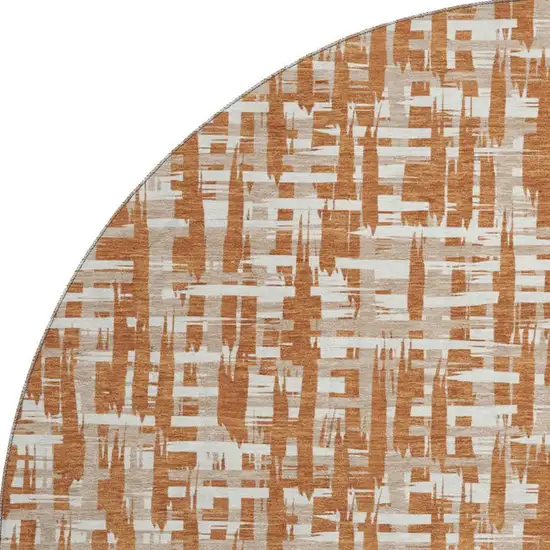 8' Terra Cotta Ivory And Beige Abstract Geometric Washable Round Rug With UV Protection Photo 3