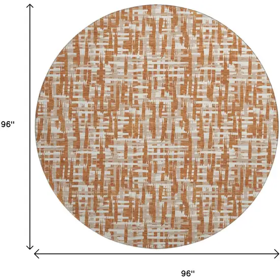 8' Terra Cotta Ivory And Beige Abstract Geometric Washable Round Rug With UV Protection Photo 9