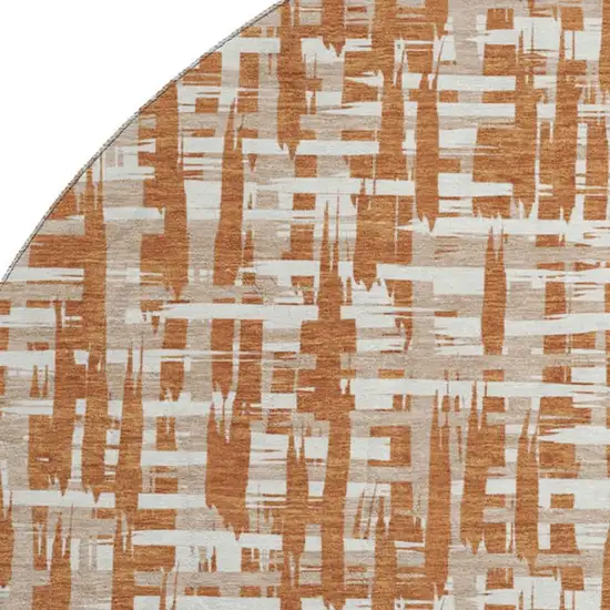 8' Terra Cotta Ivory And Beige Abstract Geometric Washable Round Rug With UV Protection Photo 2