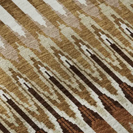 8' Terra Cotta Ivory And Beige Southwestern Washable Round Rug With UV Protection Photo 9