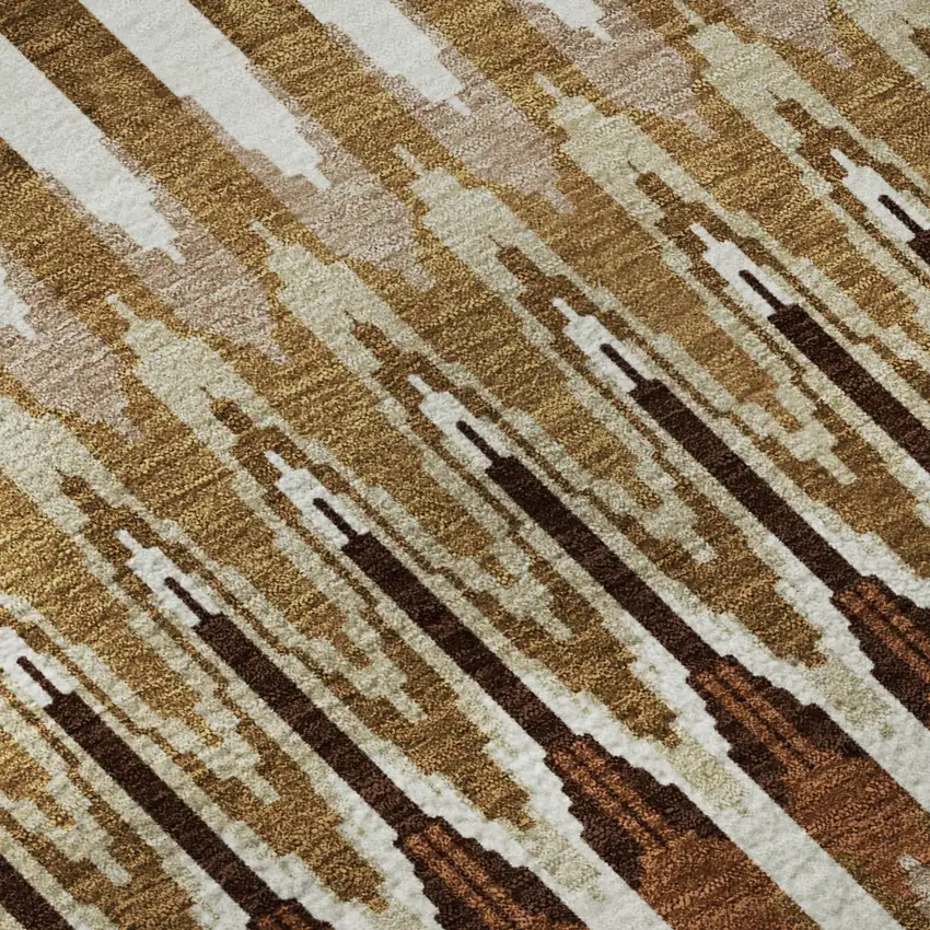 8' Terra Cotta Ivory And Beige Southwestern Washable Round Rug With UV Protection Photo 9